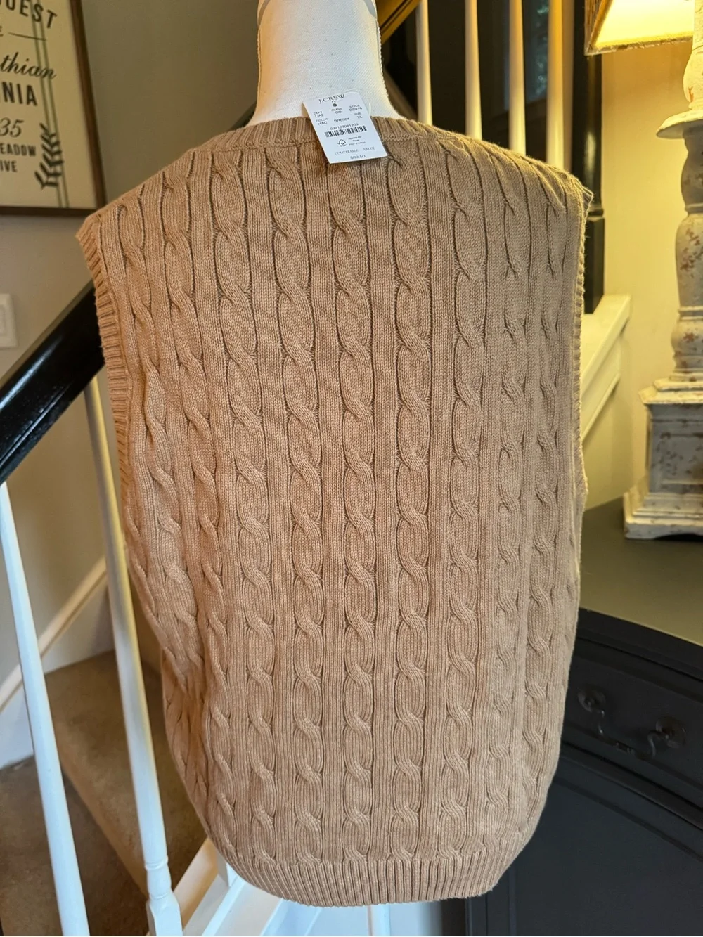 J. Crew Cable-Knit Crewneck Sweater Vest Heather Acorn Size XL NWT